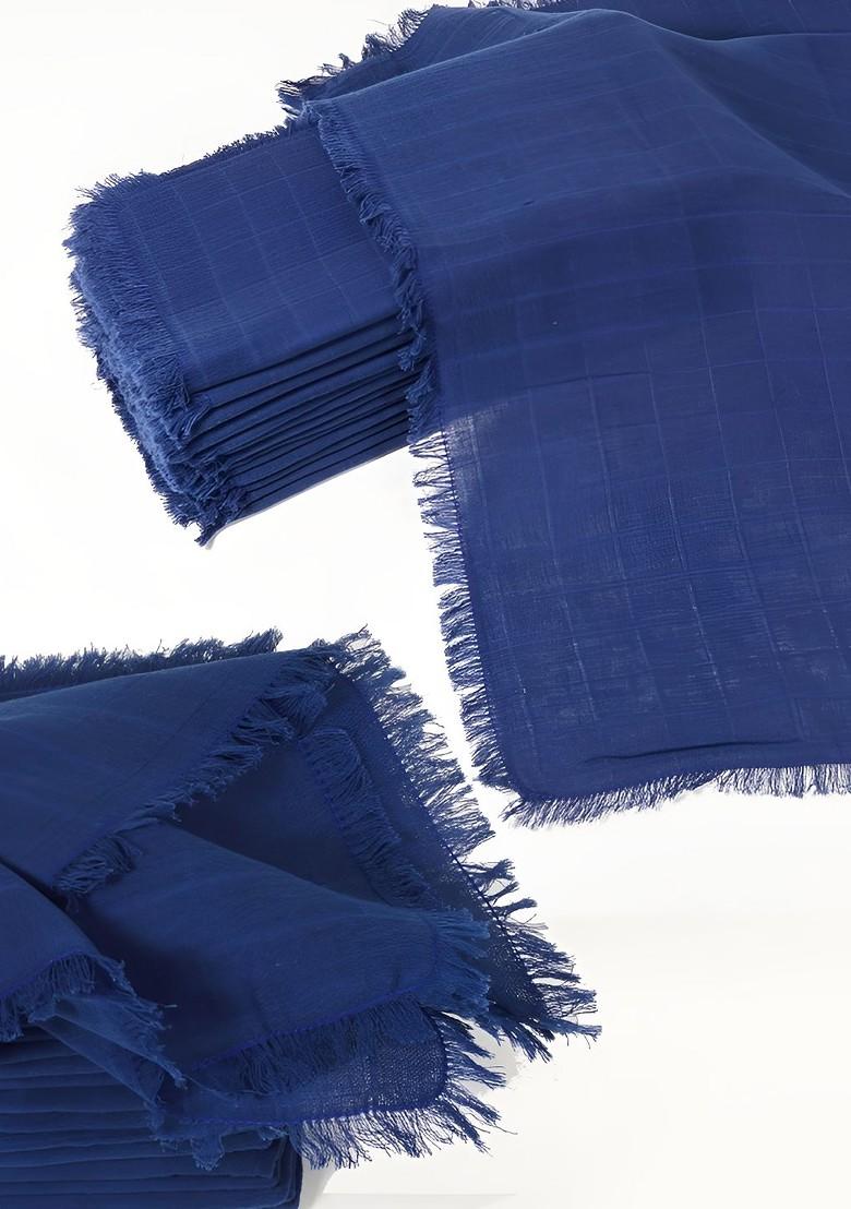 Blue 12 Pieces Printed Cotton Reusable And Disposable Table Napkins