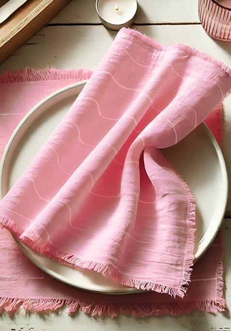 Pink 12 Pieces Striped Cotton Reusable And Disposable Table Napkins