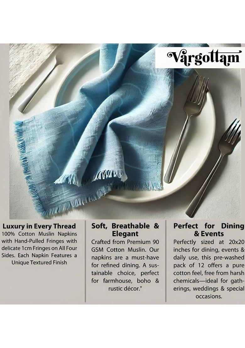 Blue 12 Pieces Striped Cotton Reusable And Disposable Table Napkins