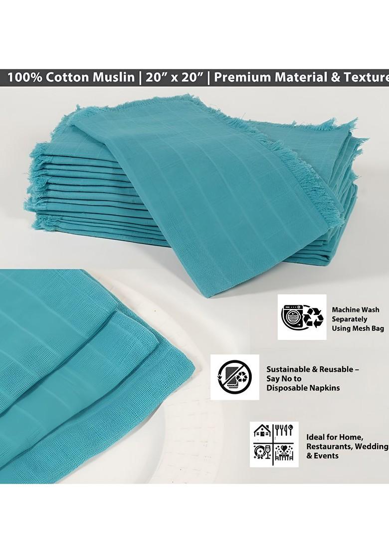 12 Piece Blue And White Printed Cotton Table Napkins