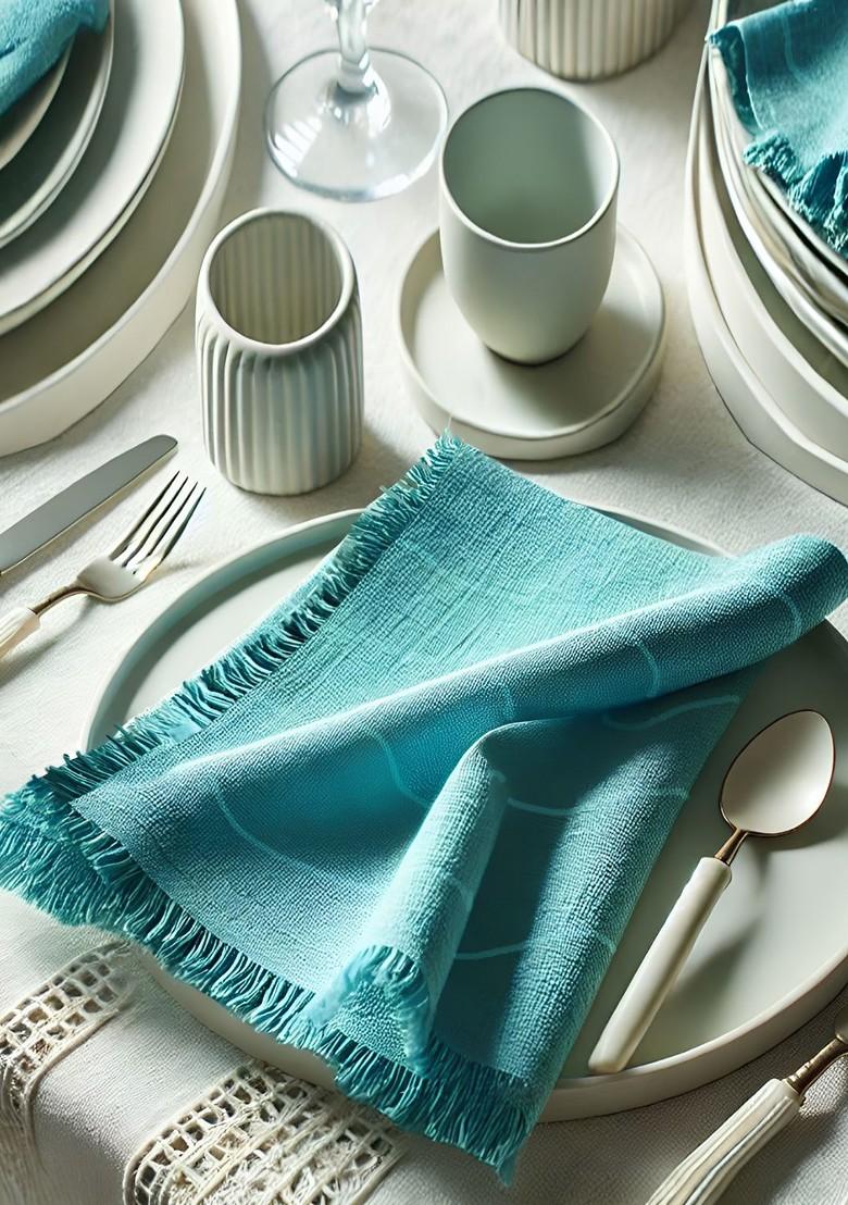 12 Piece Blue And White Printed Cotton Table Napkins