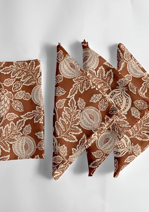12Pcs White And Brown Printed Cotton Table Napkins