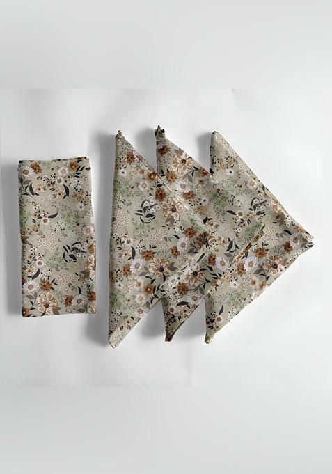 12Pcs Grey And Brown Printed Cotton Table Napkins