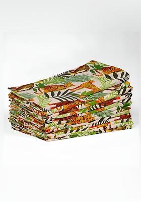 12Pcs Off White And Green Printed Cotton Table Napkins