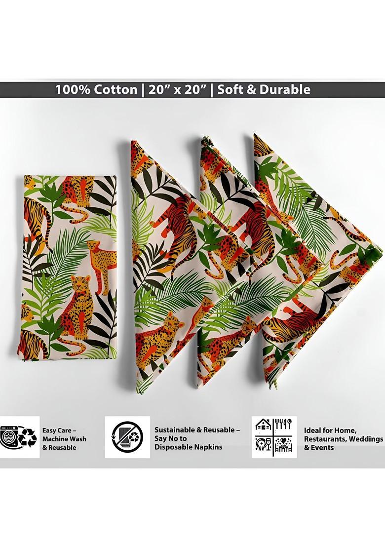 12Pcs Off White And Green Printed Cotton Table Napkins