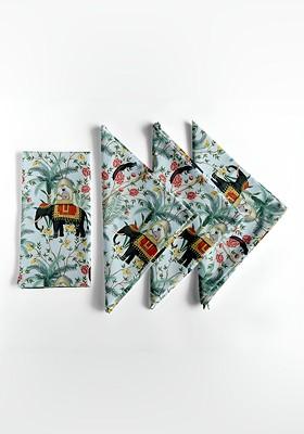 12Pcs Green And Black Printed Cotton Table Napkins