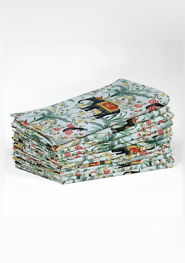 12Pcs Green And Black Printed Cotton Table Napkins