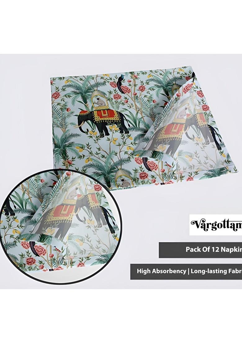 12Pcs Green And Black Printed Cotton Table Napkins