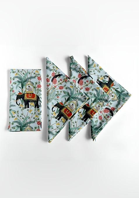 12Pcs Green And Black Printed Cotton Table Napkins