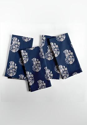 Blue And Grey 12 Pieces Printed Cotton Reusable And Disposable Table Napkins