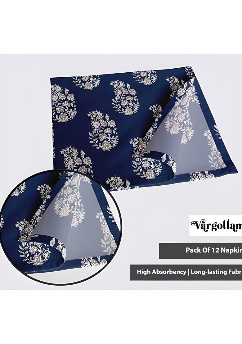 Blue And Grey 12 Pieces Printed Cotton Reusable And Disposable Table Napkins