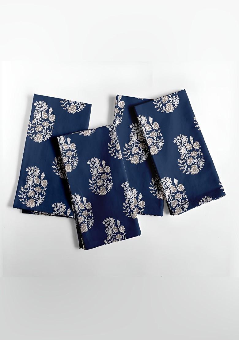 Blue And Grey 12 Pieces Printed Cotton Reusable And Disposable Table Napkins