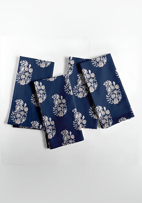 Blue And Grey 12 Pieces Printed Cotton Reusable And Disposable Table Napkins