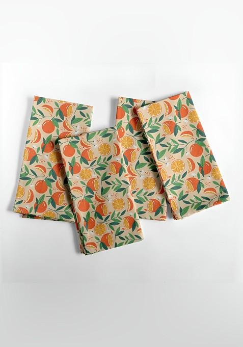 12 Piece Orange And Green Printed Cotton Table Napkins
