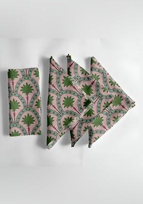 12Pcs Pink And Green Printed Cotton Table Napkins