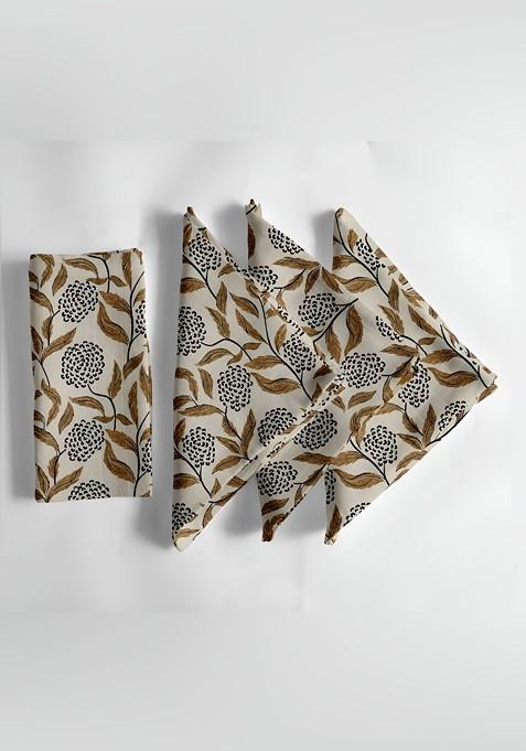 12Pcs Beige And Brown Printed Cotton Table Napkins