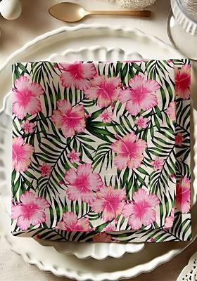 12Pcs Pink And Green Printed Cotton Table Napkins