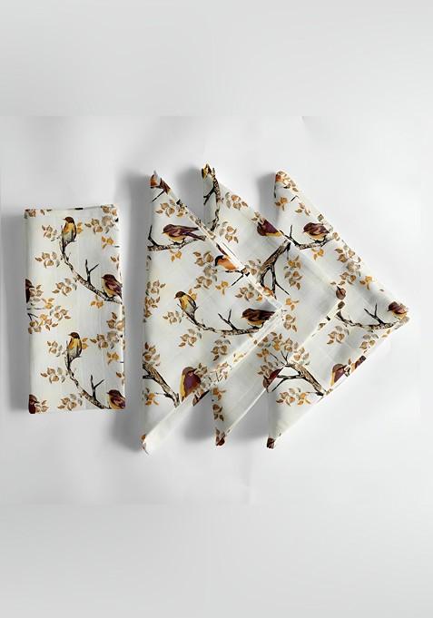 Yellow And White 12 Pieces Printed Cotton Reusable And Disposable Table Napkins