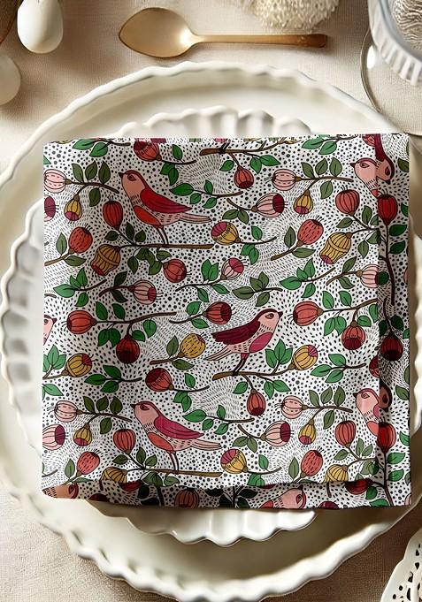 Green And Pink 12 Pieces Printed Cotton Reusable And Disposable Table Napkins