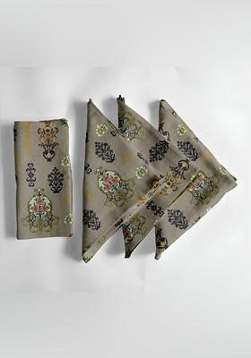 12Pcs Olive And Yellow Printed Cotton Table Napkins