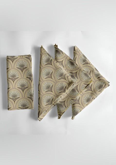 12Pcs White And Beige Printed Cotton Table Napkins