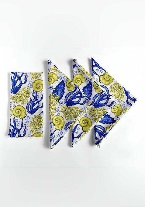 12Pcs White And Yellow Printed Cotton Table Napkins