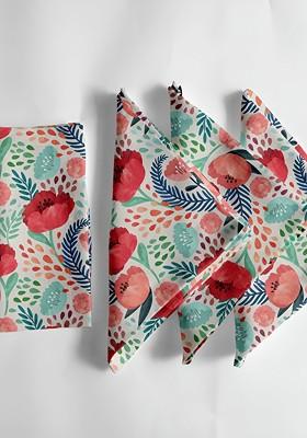 12Pcs Off White And Green Printed Cotton Table Napkins