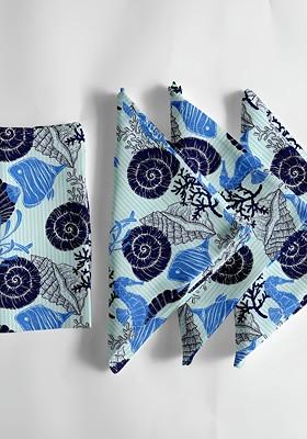12Pcs Blue And White Printed Cotton Table Napkins