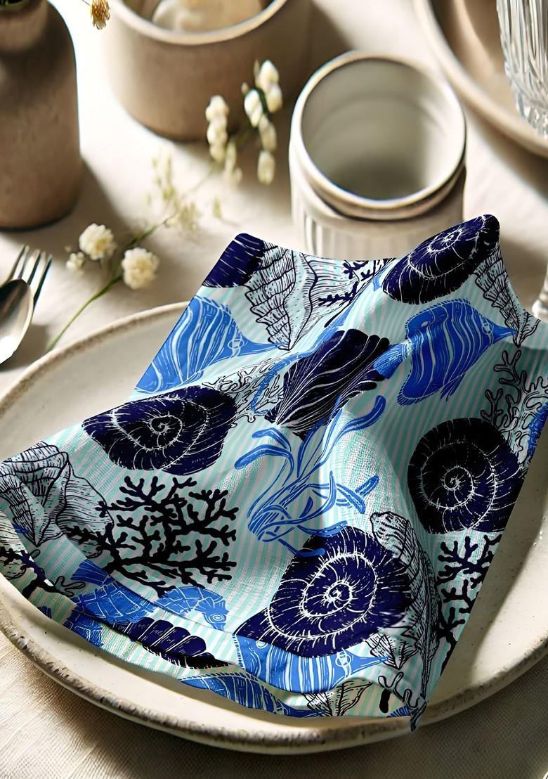 12Pcs Blue And White Printed Cotton Table Napkins