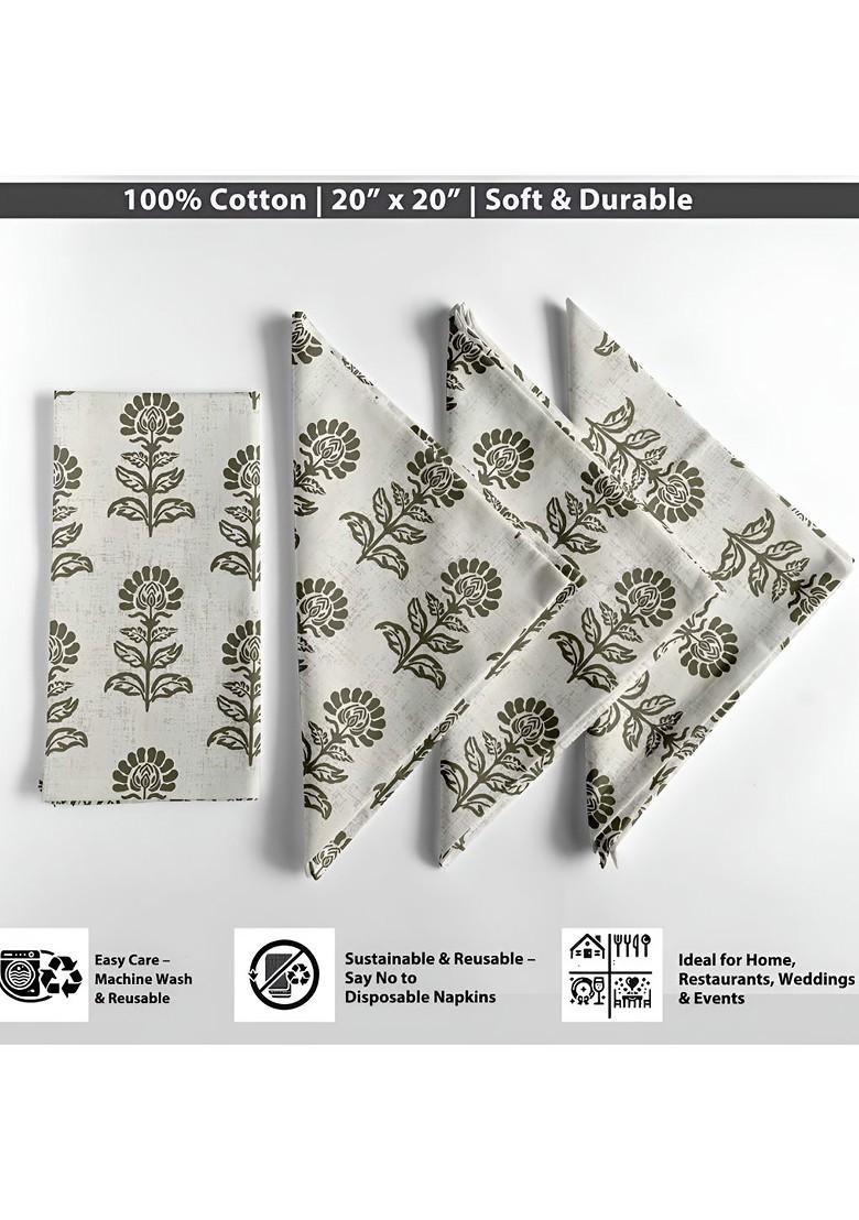 12Pcs Off White And Grey Printed Cotton Table Napkins