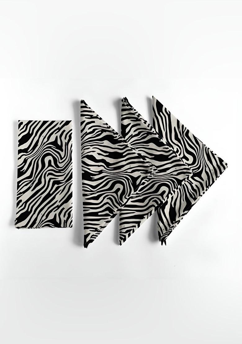 12Pcs White And Black Printed Cotton Table Napkins