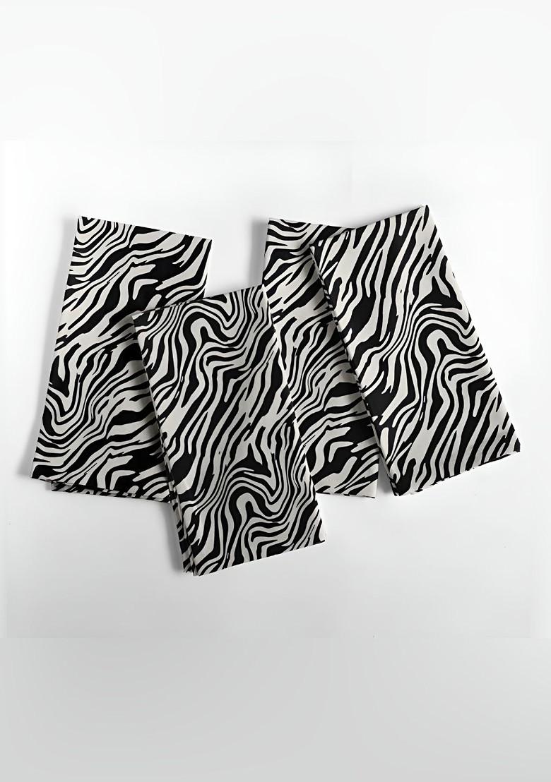 12Pcs White And Black Printed Cotton Table Napkins