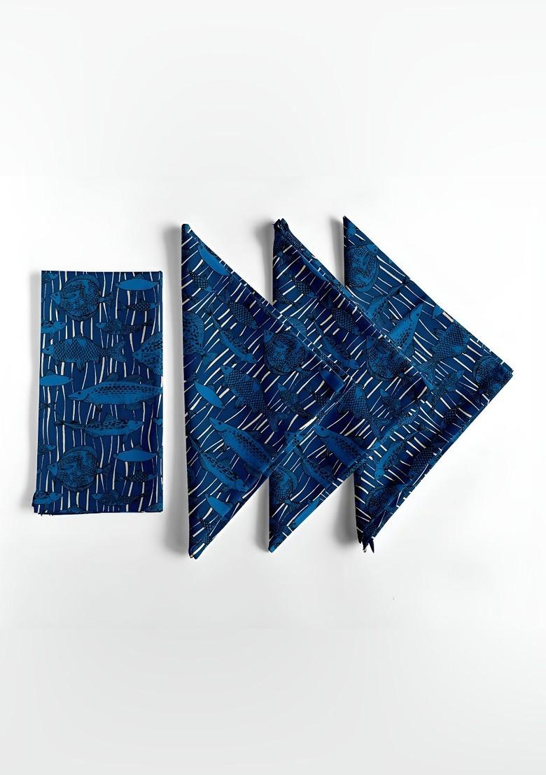12Pcs Blue And White Printed Cotton Table Napkins