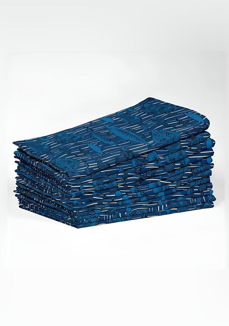 12Pcs Blue And White Printed Cotton Table Napkins