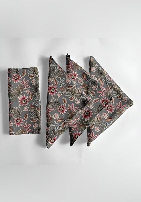 12Pcs Grey And Green Printed Cotton Table Napkins