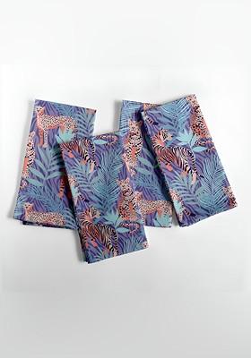 12Pcs Purple And Brown Printed Cotton Table Napkins