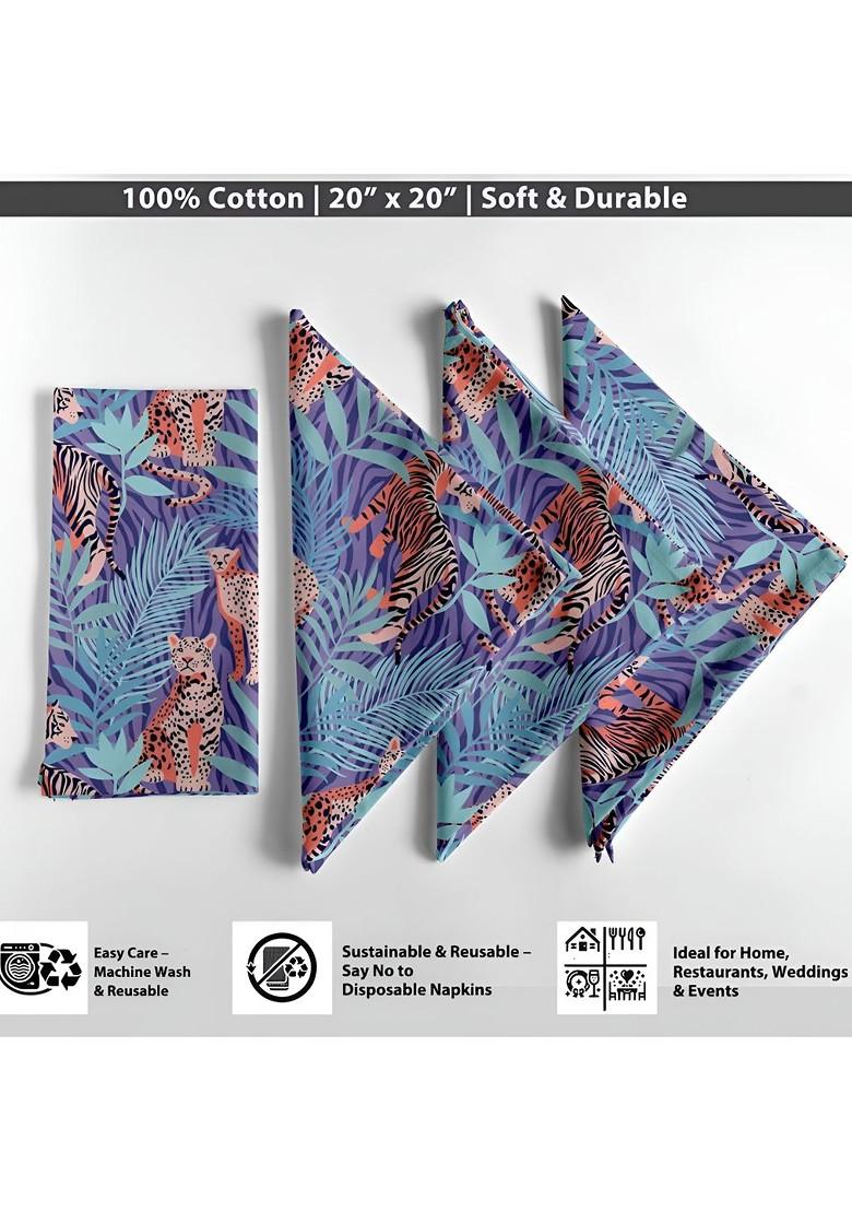 12Pcs Purple And Brown Printed Cotton Table Napkins