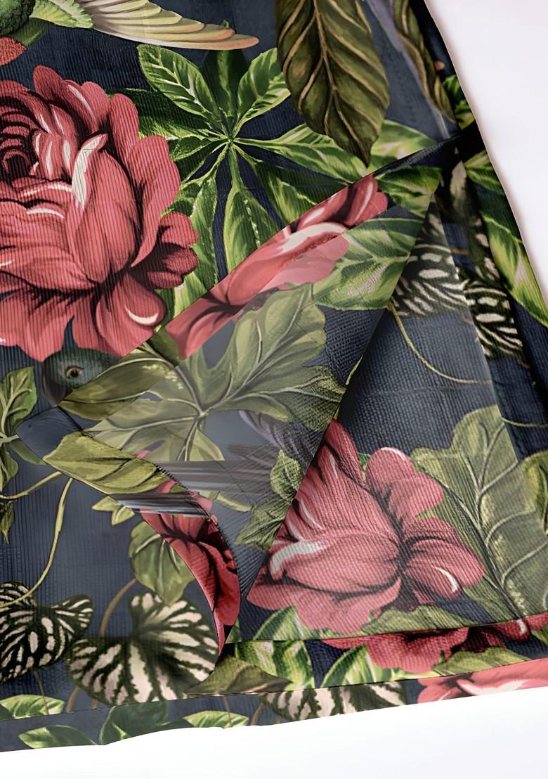 12Pcs Black And Green Printed Cotton Table Napkins