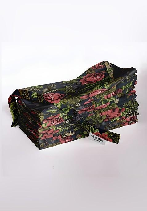 12Pcs Black And Green Printed Cotton Table Napkins