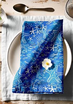 12Pcs Blue And White Printed Cotton Table Napkins