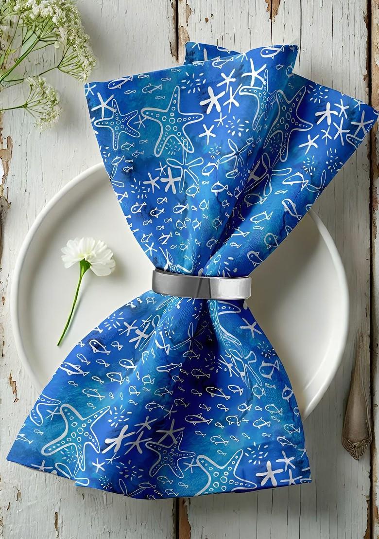12Pcs Blue And White Printed Cotton Table Napkins
