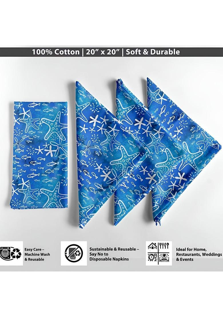 12Pcs Blue And White Printed Cotton Table Napkins