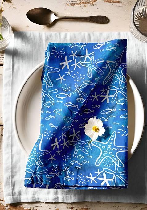 12Pcs Blue And White Printed Cotton Table Napkins