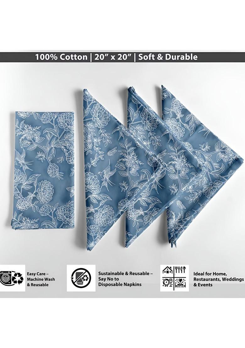 12Pcs Blue And White Printed Cotton Table Napkins