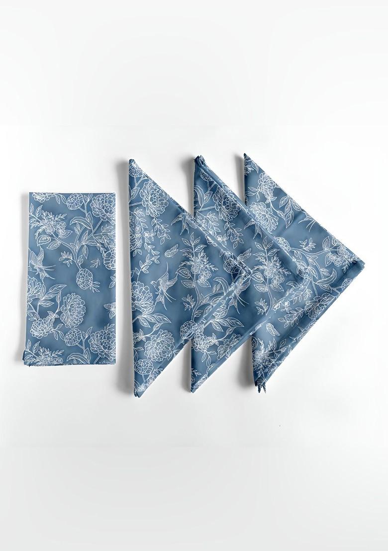 12Pcs Blue And White Printed Cotton Table Napkins