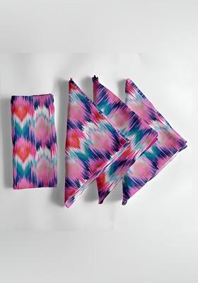 12Pcs Pink And Blue Printed Cotton Table Napkins