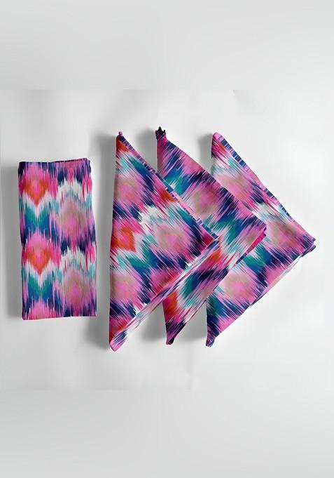 12Pcs Pink And Blue Printed Cotton Table Napkins