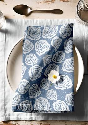 12Pcs Blue And White Printed Cotton Table Napkins