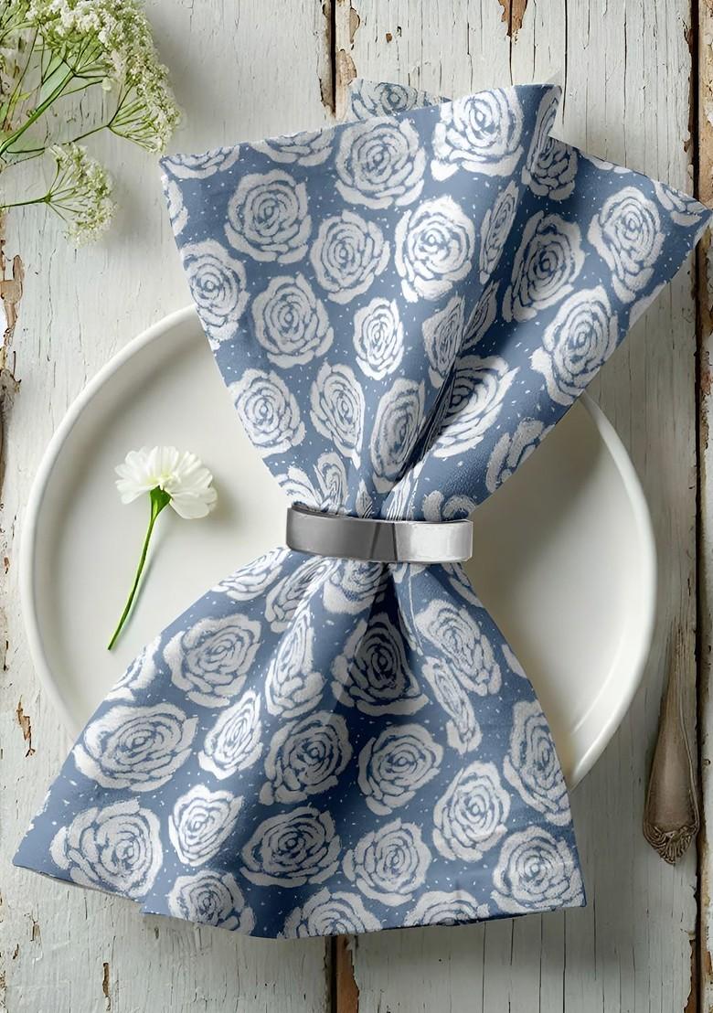 12Pcs Blue And White Printed Cotton Table Napkins