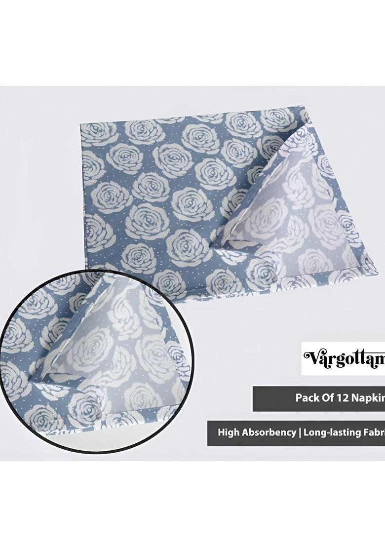 12Pcs Blue And White Printed Cotton Table Napkins
